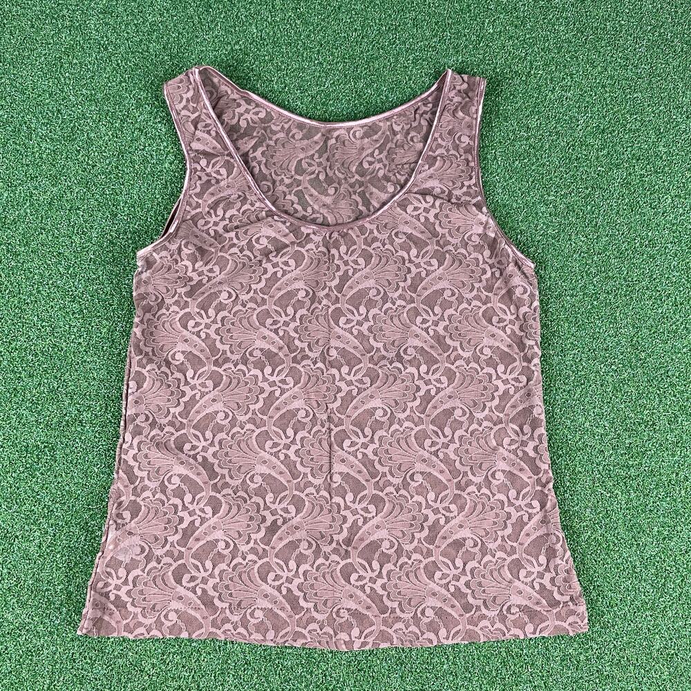 Vintage 90s Y2K Brown Sheer Fairycore Whimsigoth Lace Tank Top Sz S